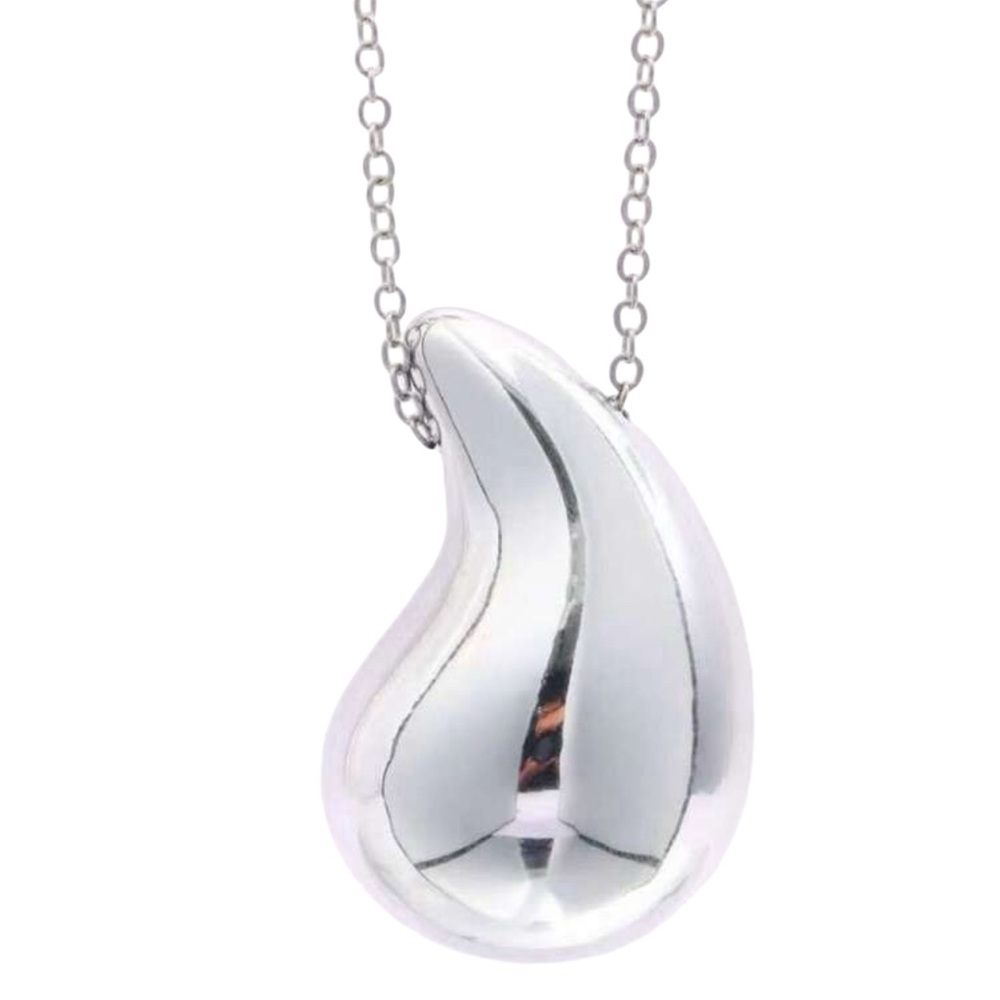 Women Silver Tear Drop Shaped Pendant Necklace